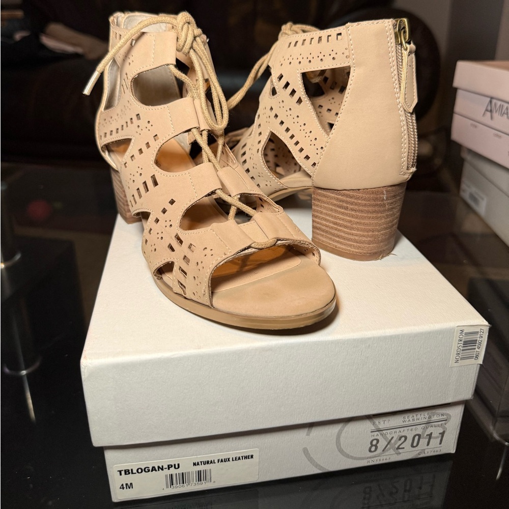 Treasure & Bond Tan Heeled Booties with Perforated Design